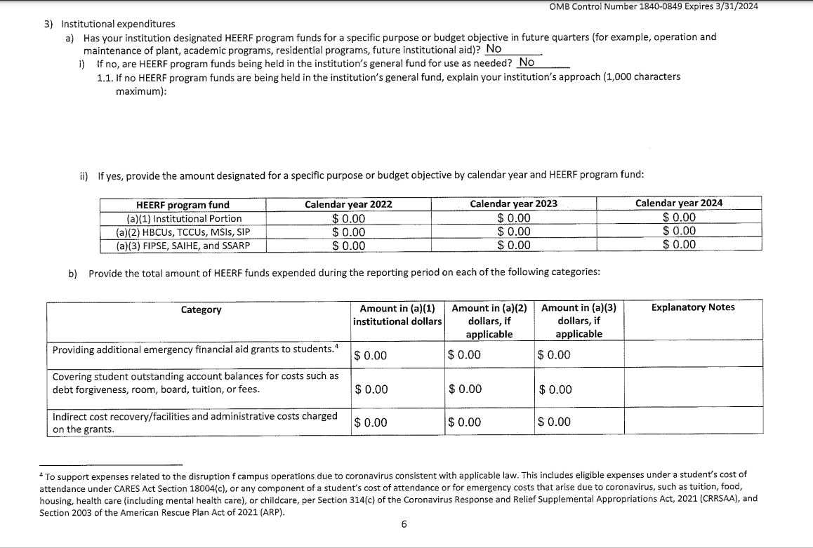 Quarterly Budget and Expenditure Reporting for HEERF I, II, and III